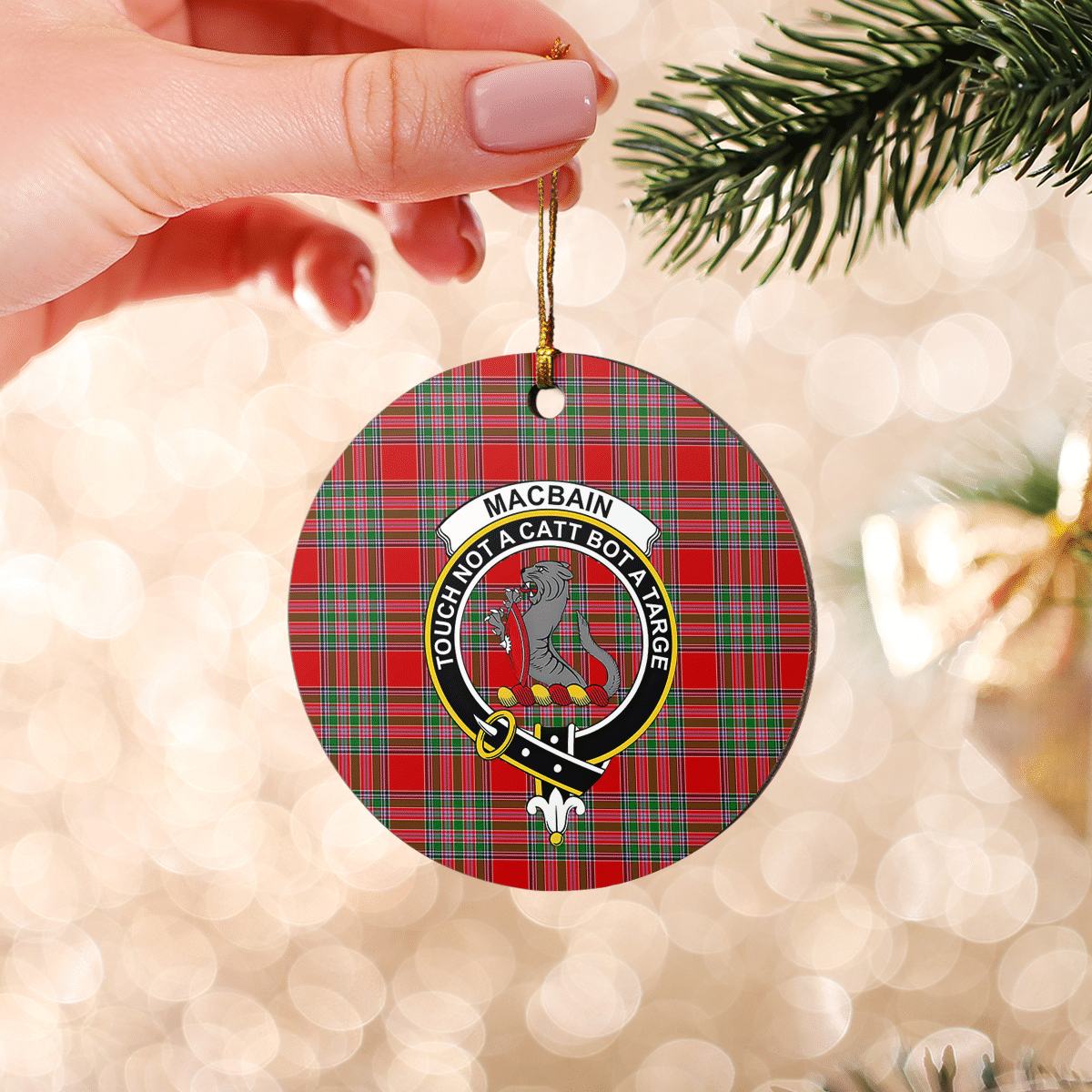 Clan MacBain Tartan Crest Round Ceramic Ornament TD16 MacBain Tartan Tartan Christmas   