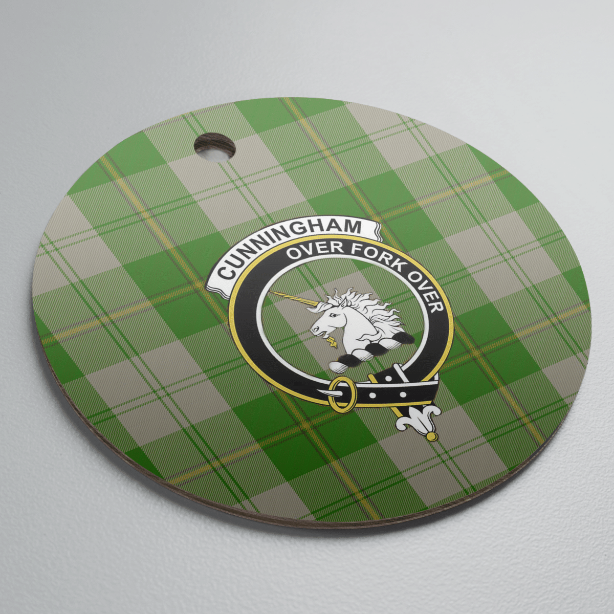 Clan Cunningham Dress Green Dancers Tartan Crest Round Ceramic Ornament WJ84 Cunningham Dress Green Dancers Tartan Tartan Christmas   