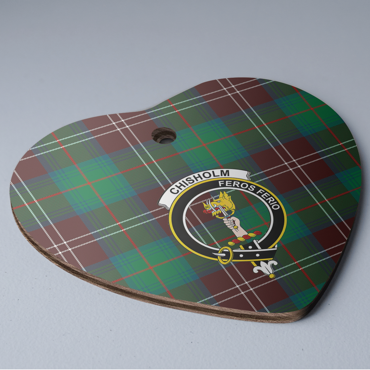 Clan Chisholm Hunting Ancient Tartan Crest Heart Ceramic Ornament NV50 Chisholm Hunting Ancient Tartan Tartan Christmas   