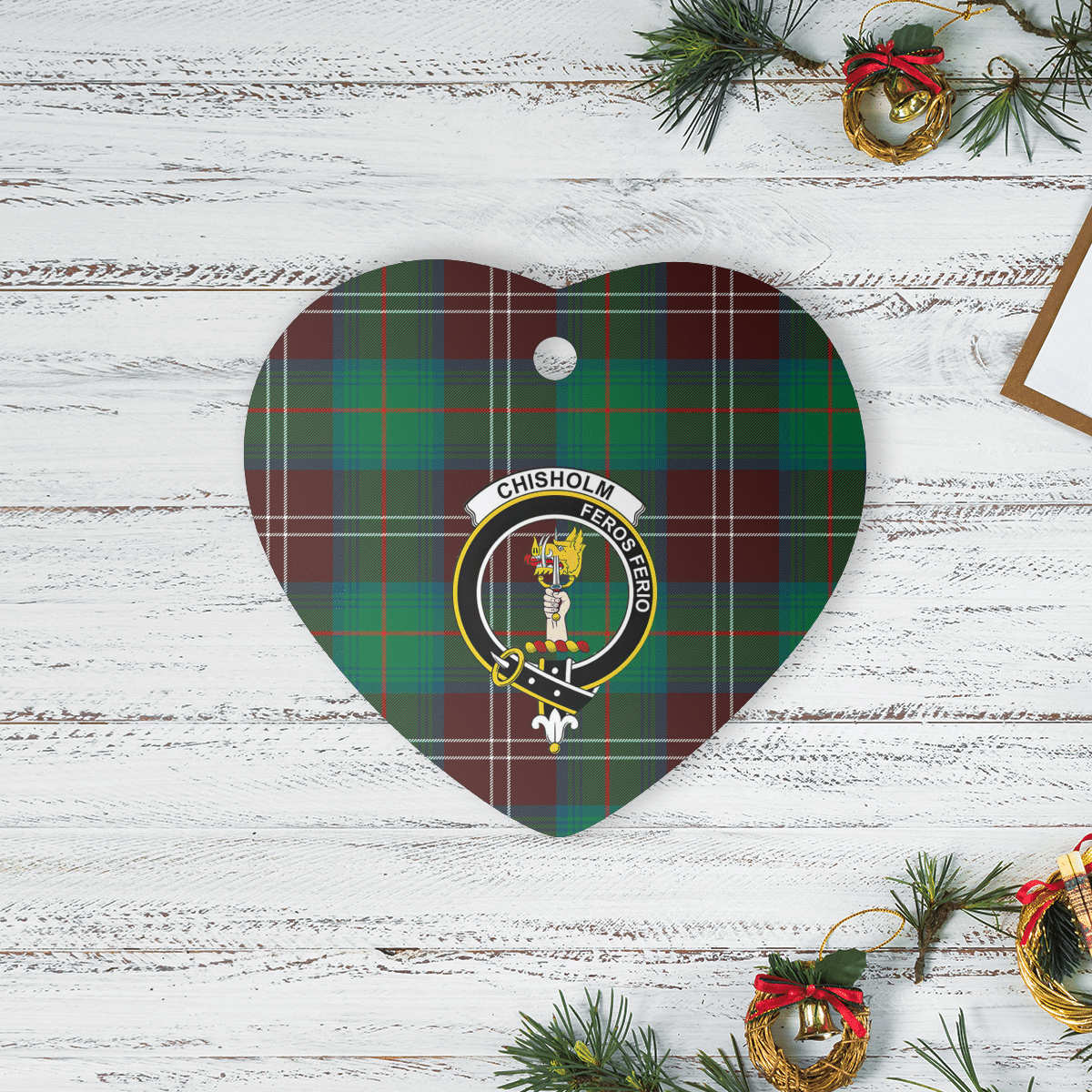 Clan Chisholm Hunting Ancient Tartan Crest Heart Ceramic Ornament NV50 Chisholm Hunting Ancient Tartan Tartan Christmas   