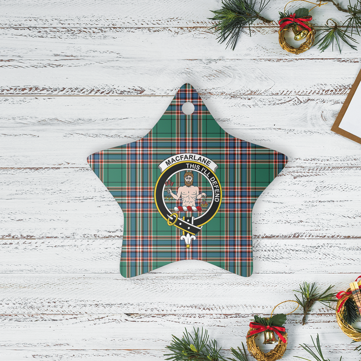 Clan MacFarlane Hunting Ancient Tartan Crest Star Ceramic Ornament KS25 MacFarlane Hunting Ancient Tartan Tartan Christmas   