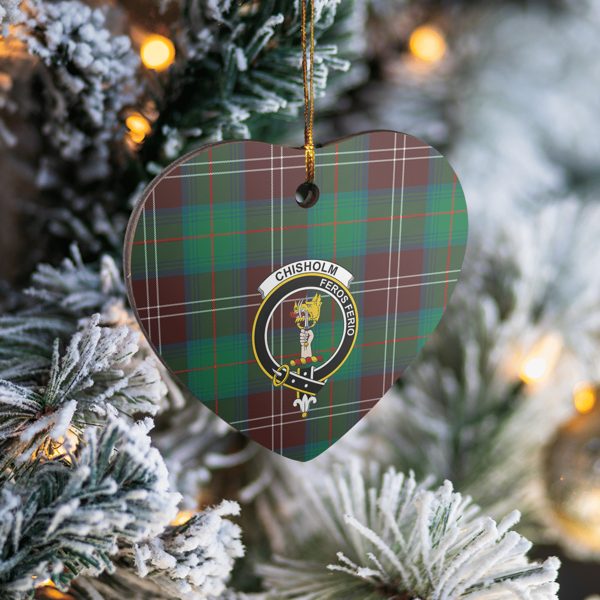 Clan Chisholm Hunting Ancient Tartan Crest Heart Ceramic Ornament NV50 Chisholm Hunting Ancient Tartan Tartan Christmas   