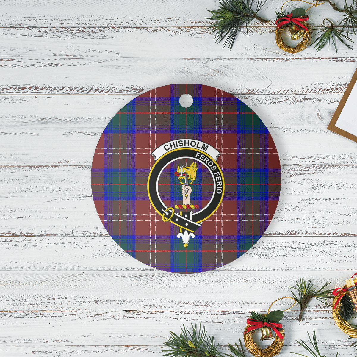 Clan Chisholm Hunting Modern Tartan Crest Round Ceramic Ornament ZA86 Chisholm Hunting Modern Tartan Tartan Christmas   