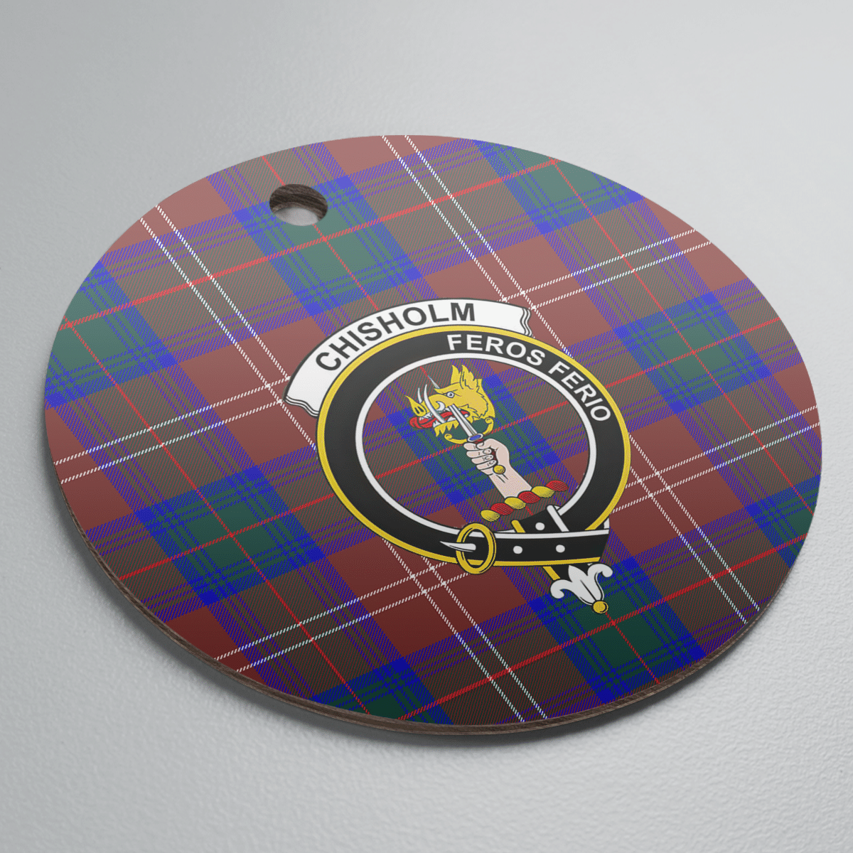 Clan Chisholm Hunting Modern Tartan Crest Round Ceramic Ornament ZA86 Chisholm Hunting Modern Tartan Tartan Christmas   