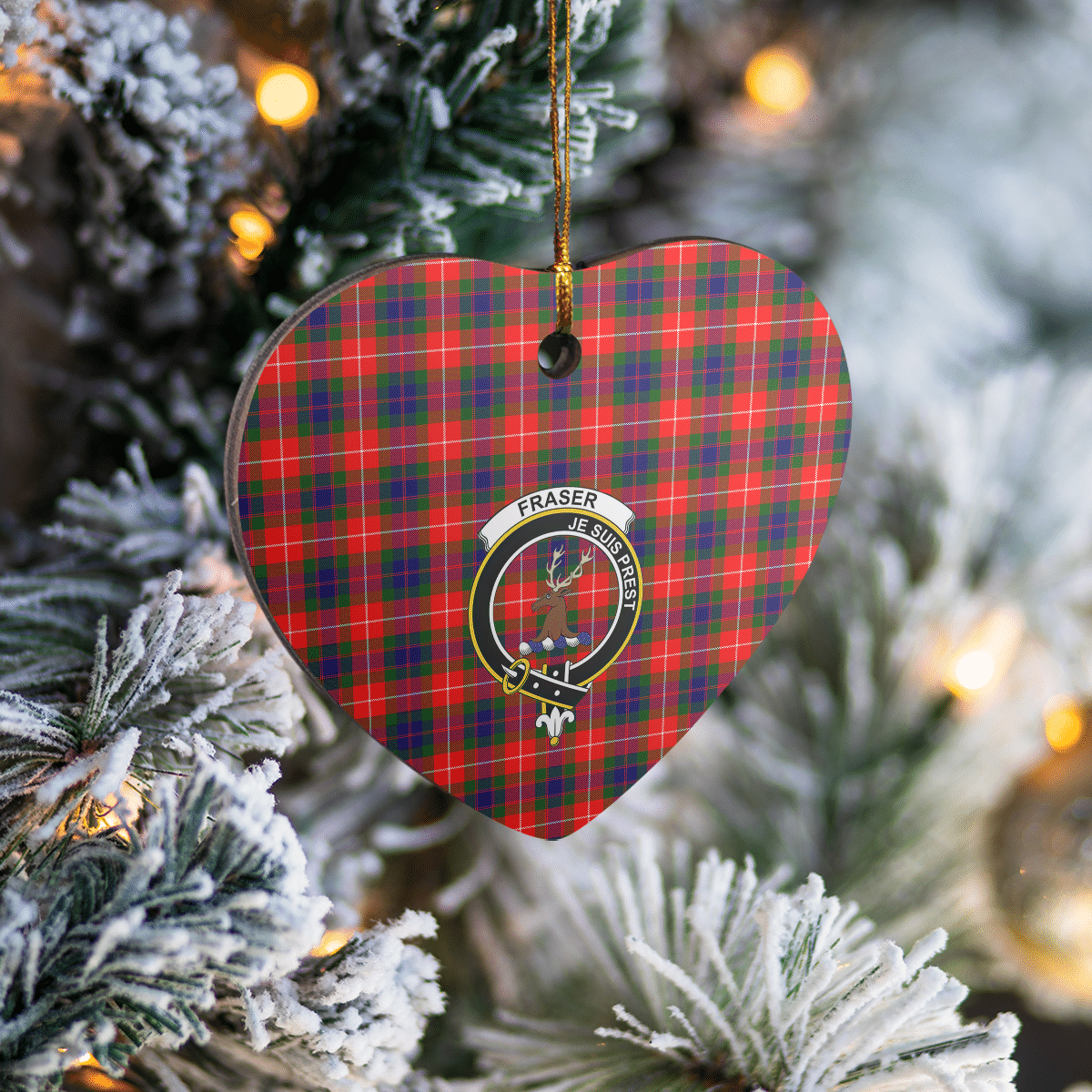 Clan Fraser Lovat Modern Tartan Crest Heart Ceramic Ornament QV15 Fraser Lovat Modern Tartan Tartan Christmas   