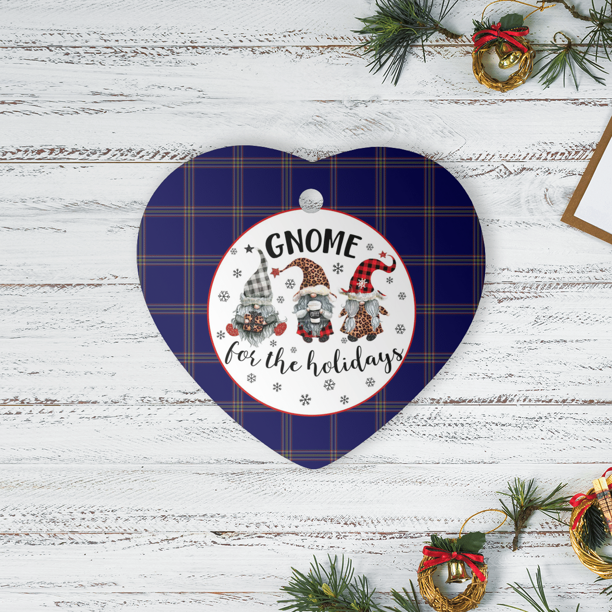 Clan Crichton Tartan Tartan Crest Gnome Heart Ceramic Ornament VF29 Crichton Tartan Tartan Christmas   