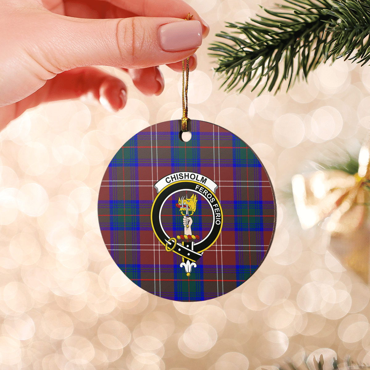 Clan Chisholm Hunting Modern Tartan Crest Round Ceramic Ornament ZA86 Chisholm Hunting Modern Tartan Tartan Christmas   