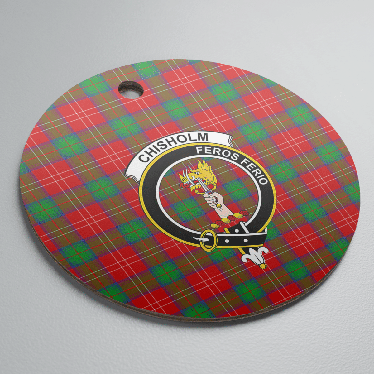 Clan Chisholm Tartan Crest Round Ceramic Ornament YC23 Chisholm Tartan Tartan Christmas   