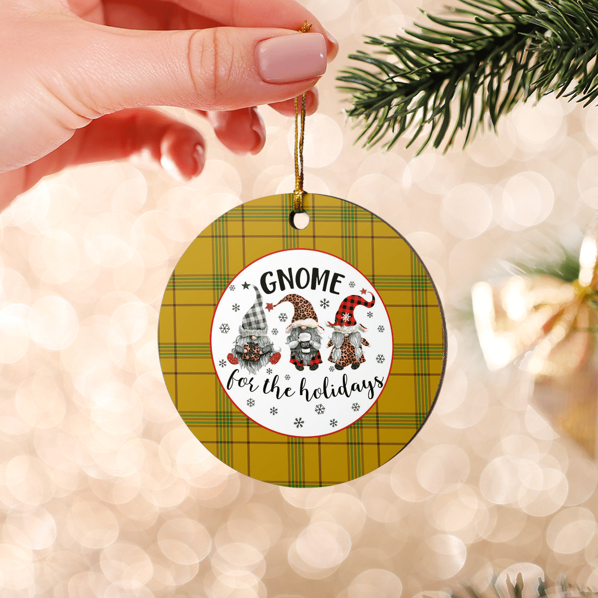 Clan Houston Tartan Tartan Crest Gnome Round Ceramic Ornament CE71 Houston Tartan Tartan Christmas   