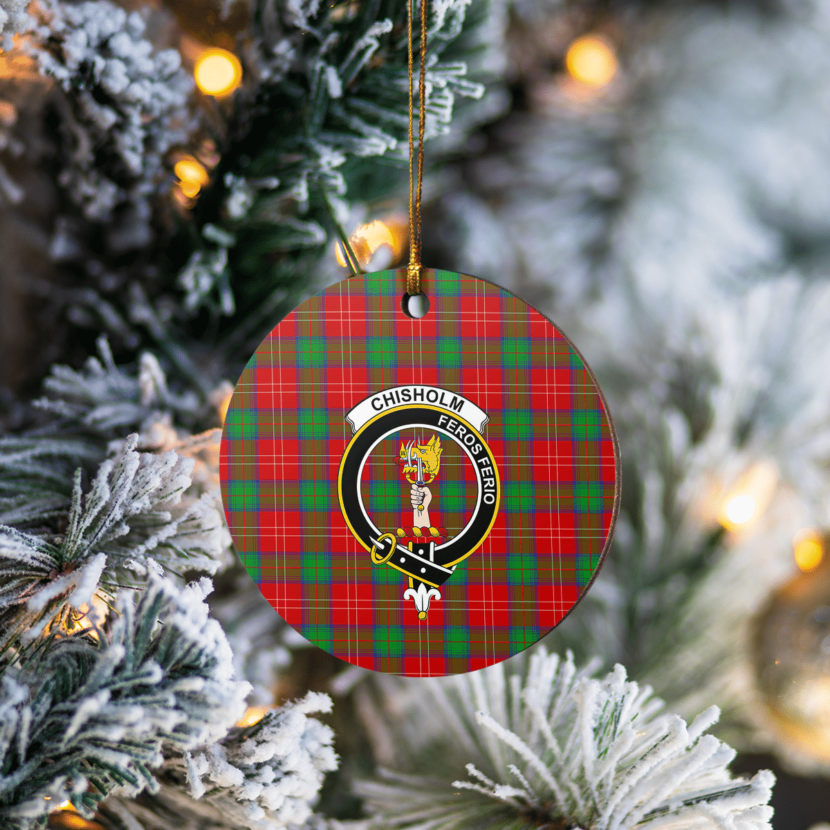 Clan Chisholm Tartan Crest Round Ceramic Ornament YC23 Chisholm Tartan Tartan Christmas   