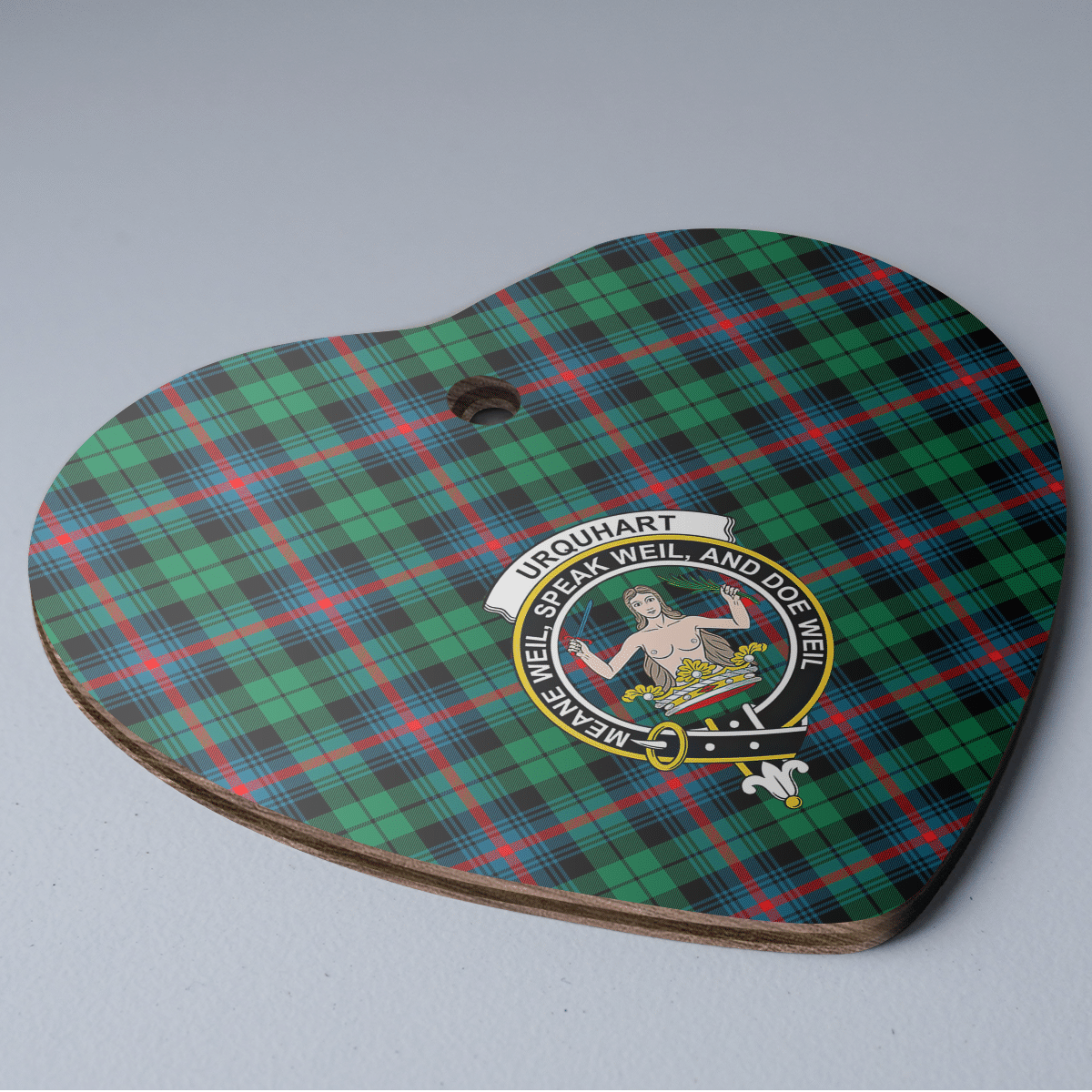 Clan Urquhart Broad Red Ancient Tartan Crest Heart Ceramic Ornament CS27 Urquhart Broad Red Ancient Tartan Tartan Christmas   