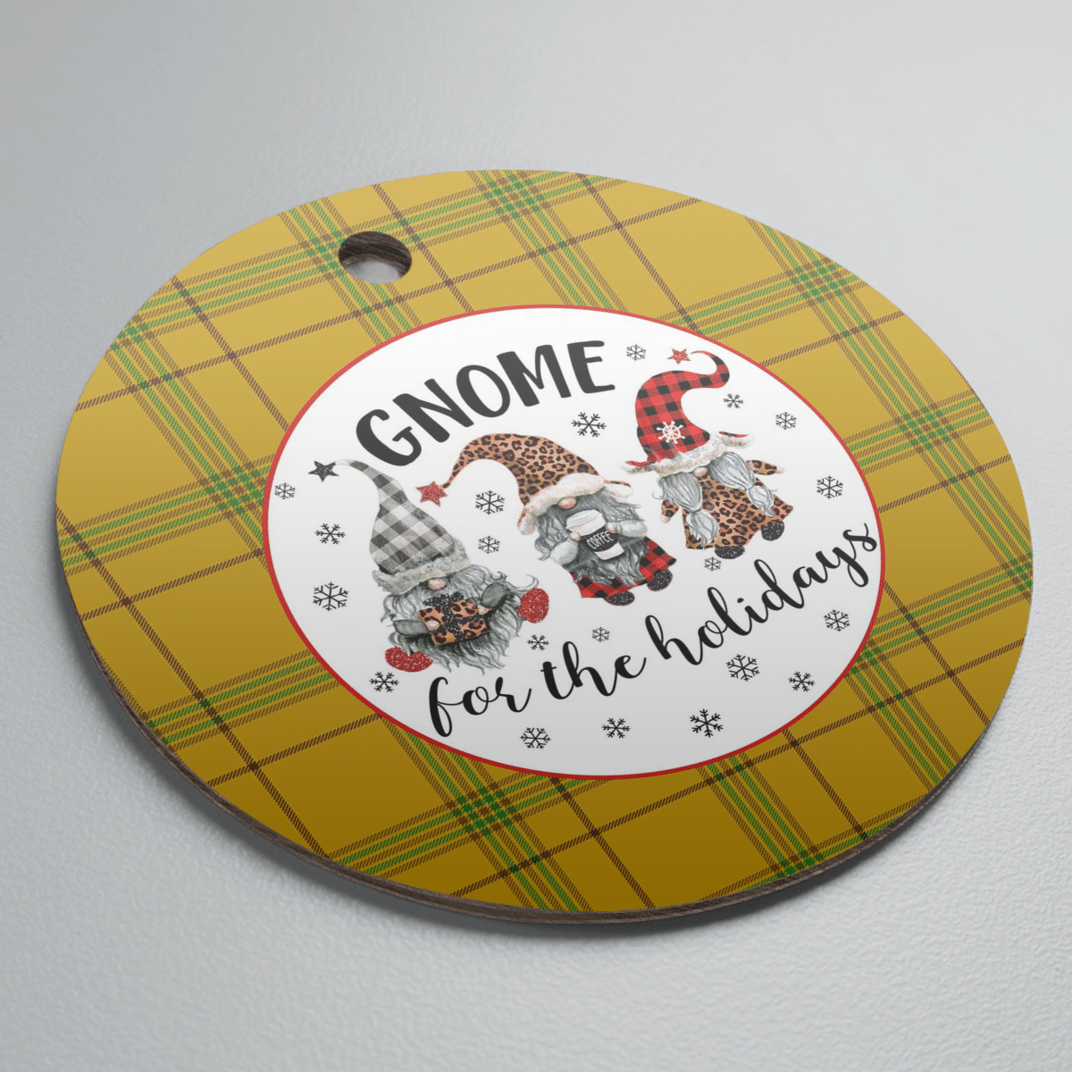 Clan Houston Tartan Tartan Crest Gnome Round Ceramic Ornament CE71 Houston Tartan Tartan Christmas   