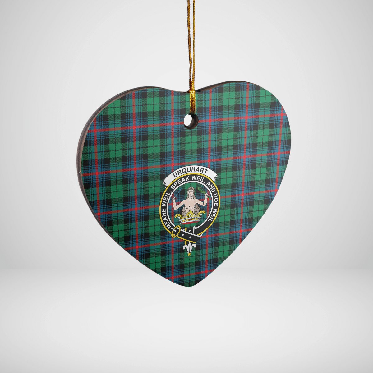 Clan Urquhart Broad Red Ancient Tartan Crest Heart Ceramic Ornament CS27 Urquhart Broad Red Ancient Tartan Tartan Christmas   