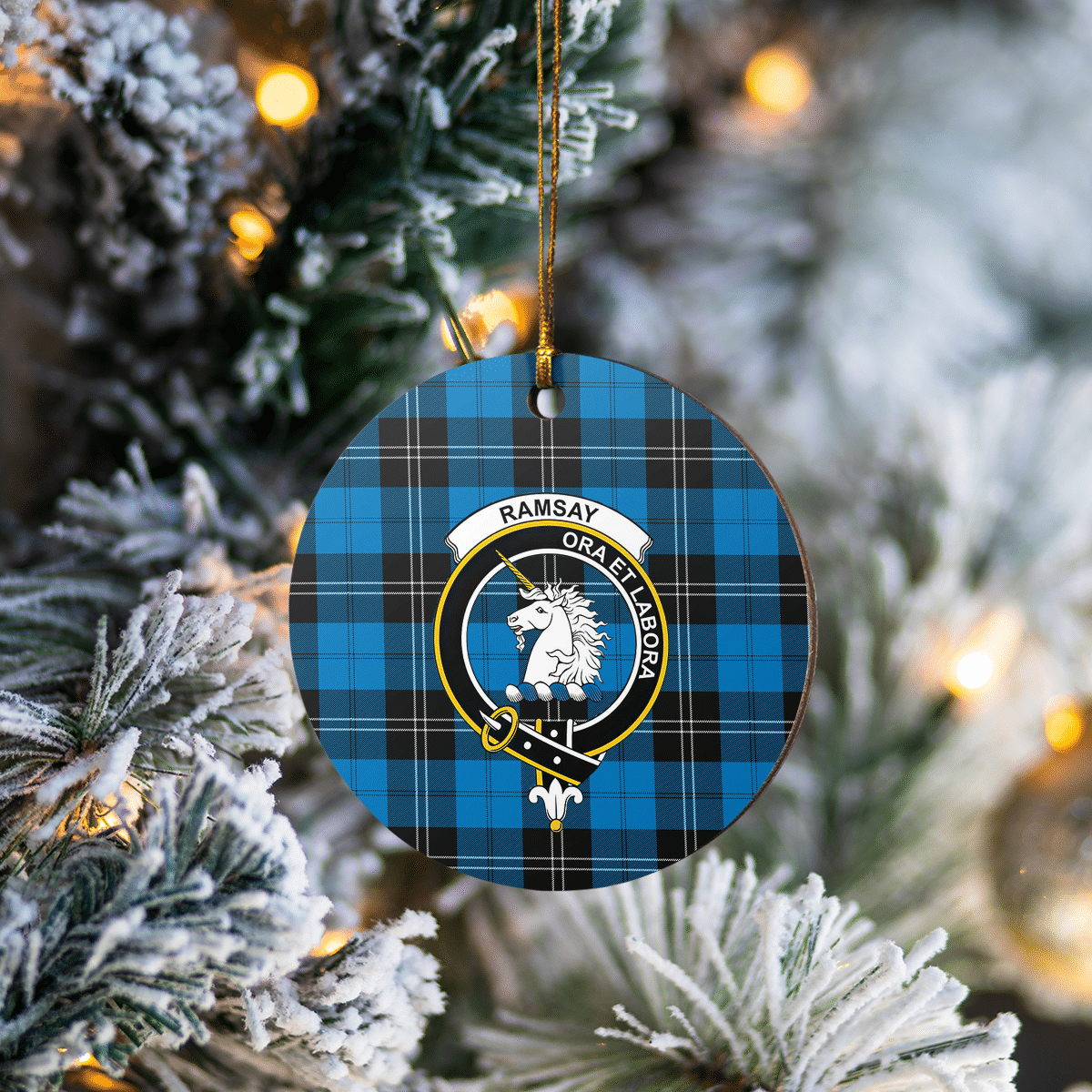 Clan Ramsay Blue Ancient Tartan Crest Round Ceramic Ornament SK93 Ramsay Blue Ancient Tartan Tartan Christmas   