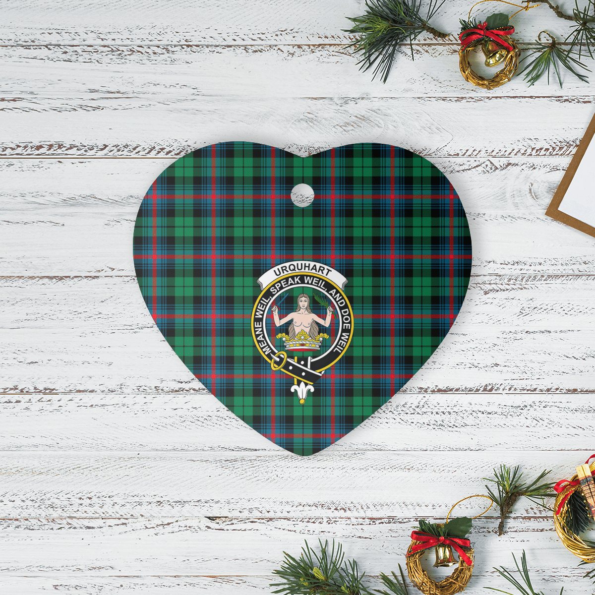 Clan Urquhart Broad Red Ancient Tartan Crest Heart Ceramic Ornament CS27 Urquhart Broad Red Ancient Tartan Tartan Christmas   