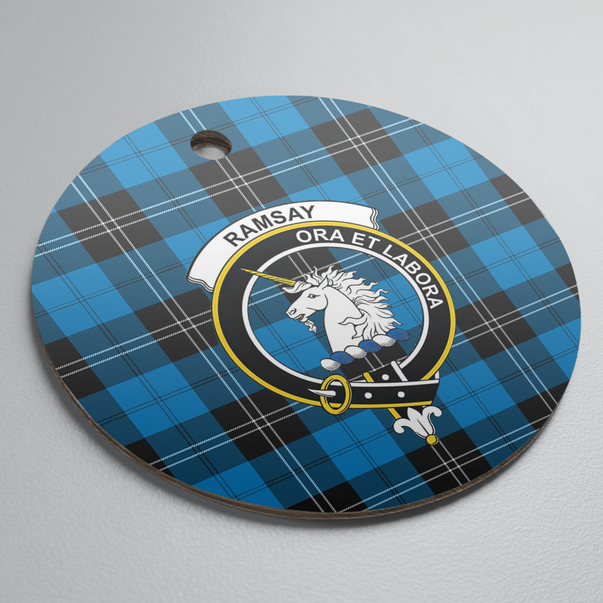 Clan Ramsay Blue Ancient Tartan Crest Round Ceramic Ornament SK93 Ramsay Blue Ancient Tartan Tartan Christmas   