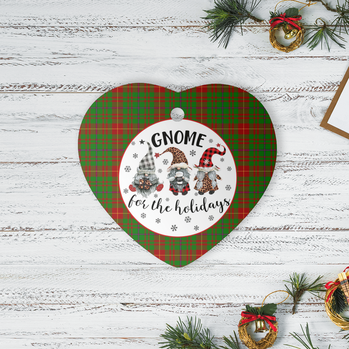 Clan Fulton Tartan Tartan Crest Gnome Heart Ceramic Ornament KS91 Fulton Tartan Tartan Christmas   