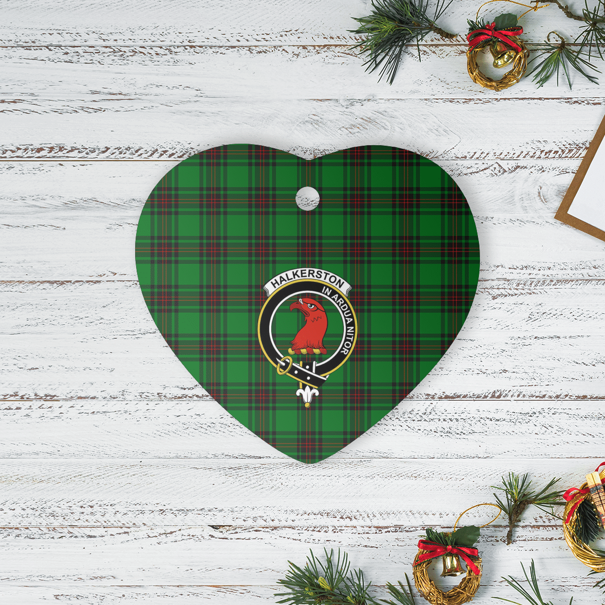 Clan Halkerston Tartan Crest Heart Ceramic Ornament QN80 Halkerston Tartan Tartan Christmas   