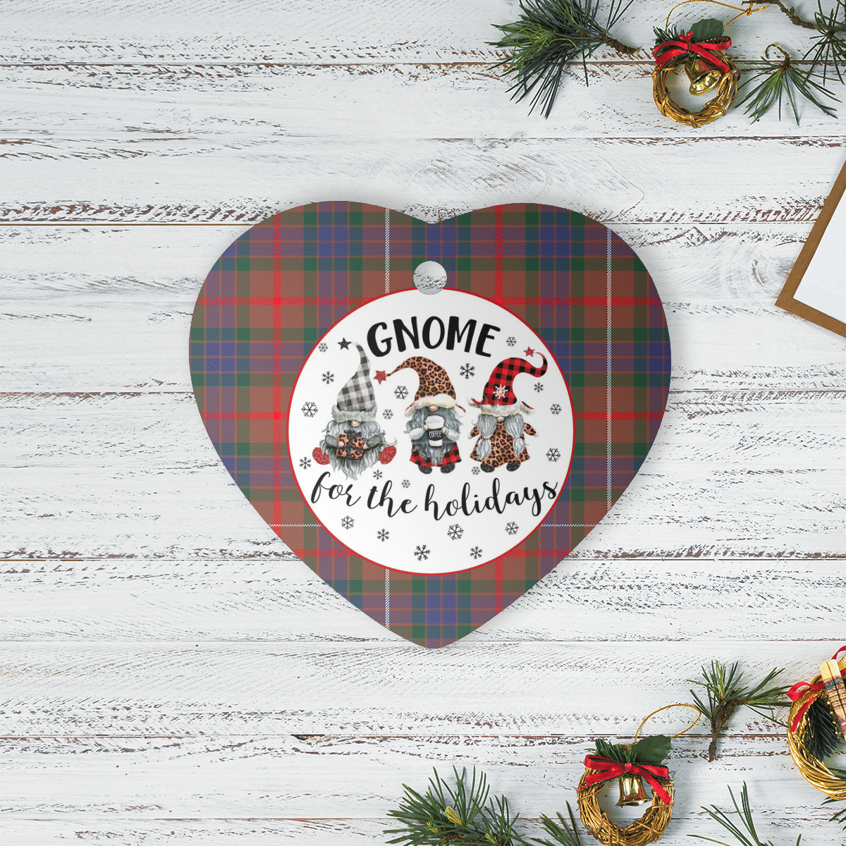 Clan Fraser Hunting Modern Tartan Tartan Crest Gnome Heart Ceramic Ornament QE25 Fraser Hunting Modern Tartan Tartan Christmas   