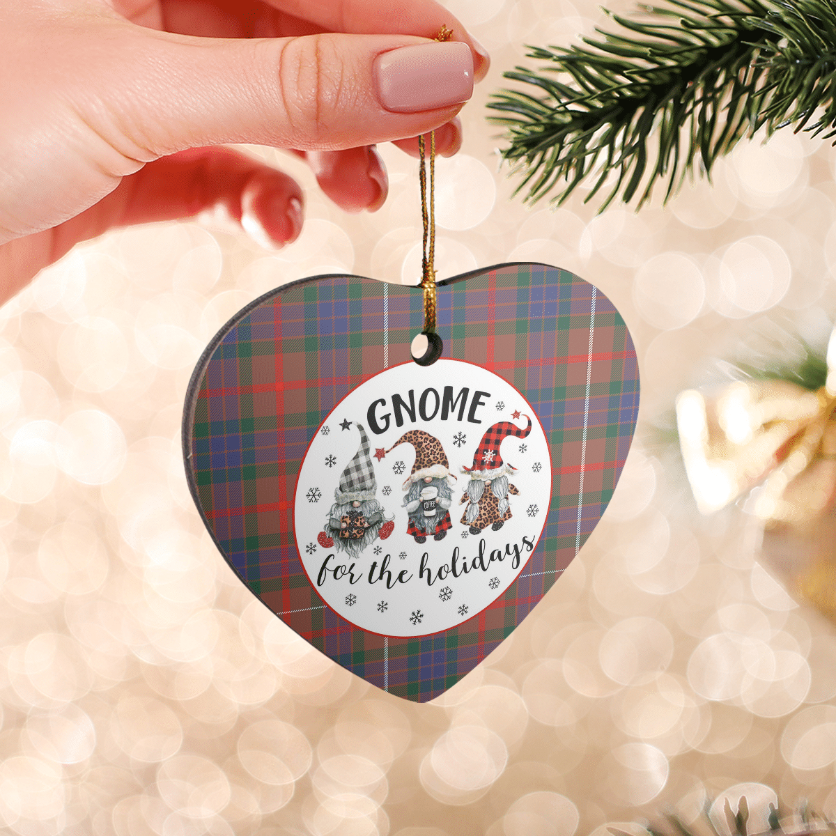 Clan Fraser Hunting Modern Tartan Tartan Crest Gnome Heart Ceramic Ornament QE25 Fraser Hunting Modern Tartan Tartan Christmas   