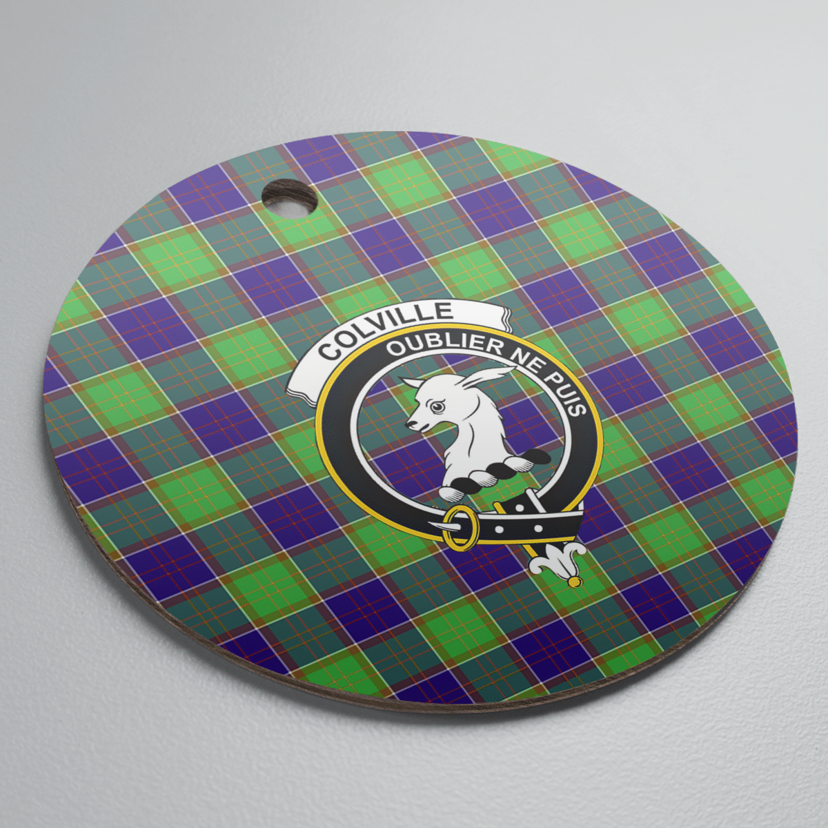 Clan Colville Tartan Crest Round Ceramic Ornament AA55 Colville Tartan Tartan Christmas   