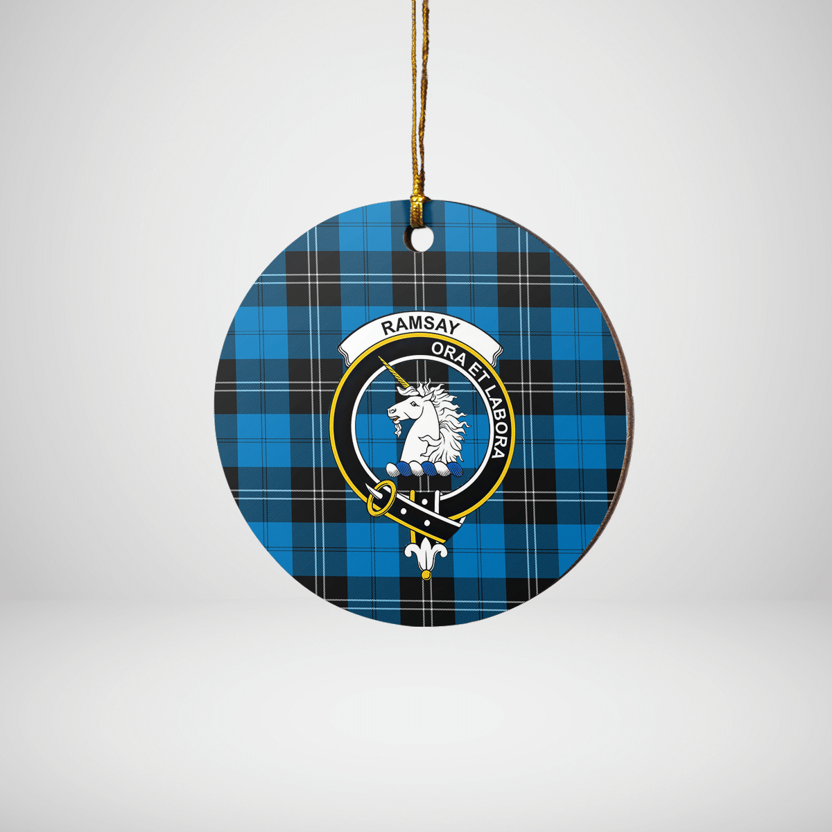 Clan Ramsay Blue Ancient Tartan Crest Round Ceramic Ornament SK93 Ramsay Blue Ancient Tartan Tartan Christmas   