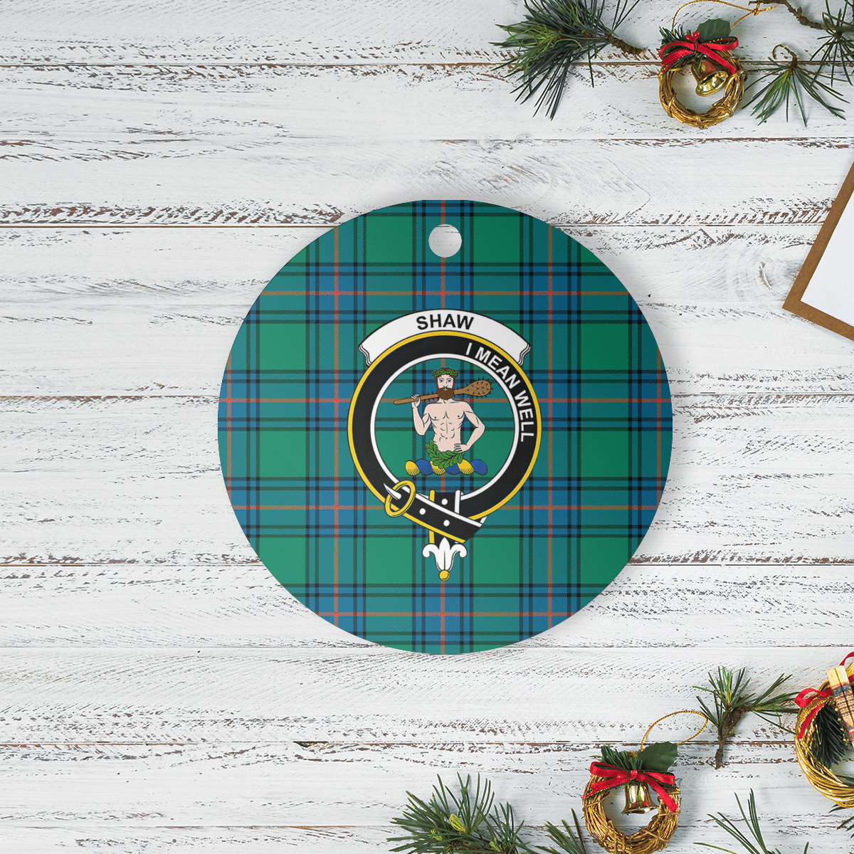 Clan Shaw Ancient Tartan Crest Round Ceramic Ornament OP91 Shaw Ancient Tartan Tartan Christmas   