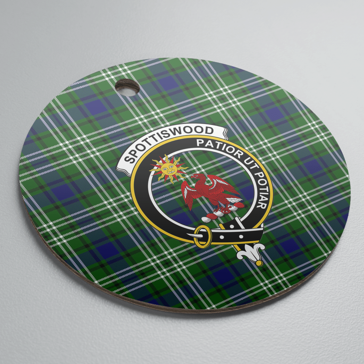 Clan Spottiswood (Tweedside) Tartan Crest Round Ceramic Ornament BW83 Spottiswood (Tweedside) Tartan Tartan Christmas   