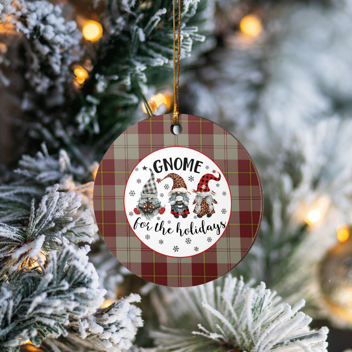 Clan Cunningham Burgundy Dancers Tartan Tartan Crest Gnome Round Ceramic Ornament RK37 Cunningham Burgundy Dancers Tartan Tartan Christmas   