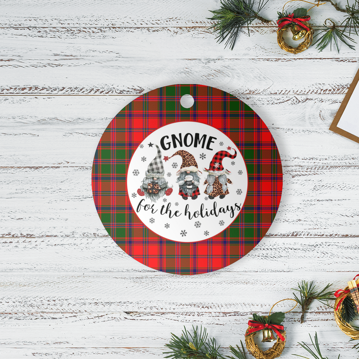 Clan Stewart of Appin Modern Tartan Tartan Crest Gnome Round Ceramic Ornament QU26 Stewart of Appin Modern Tartan Tartan Christmas   