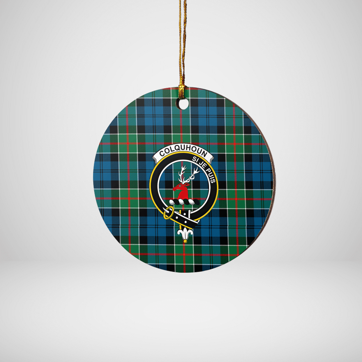 Clan Colquhoun Ancient Tartan Crest Round Ceramic Ornament QD89 Colquhoun Ancient Tartan Tartan Christmas   