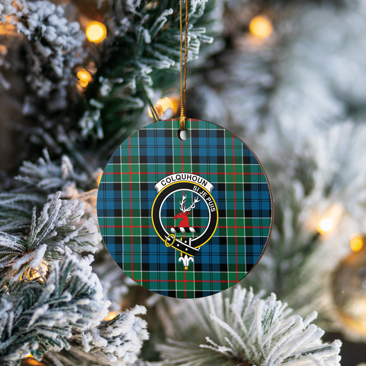 Clan Colquhoun Ancient Tartan Crest Round Ceramic Ornament QD89 Colquhoun Ancient Tartan Tartan Christmas   