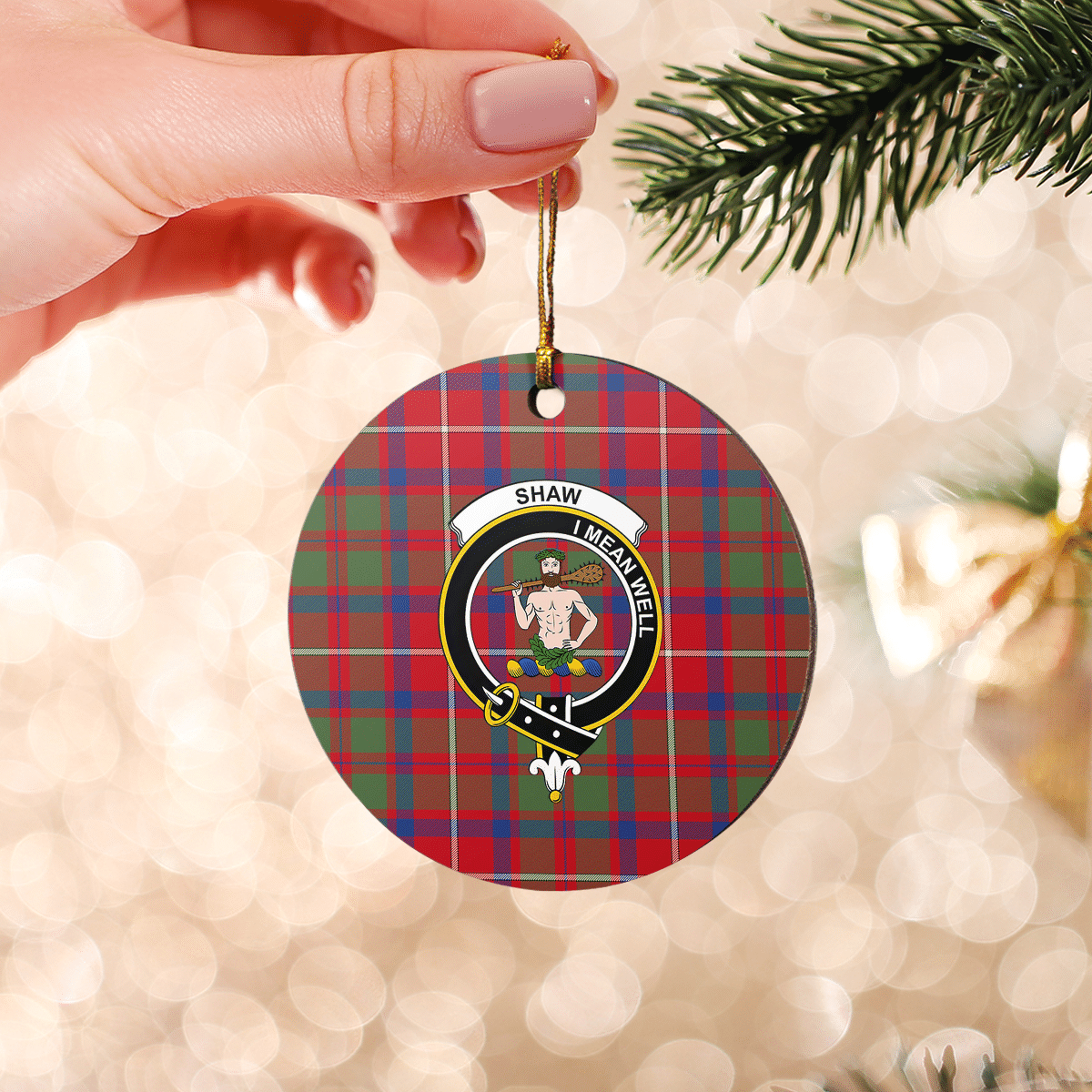 Clan Shaw Red Modern Tartan Crest Round Ceramic Ornament PJ95 Shaw Red Modern Tartan Tartan Christmas   