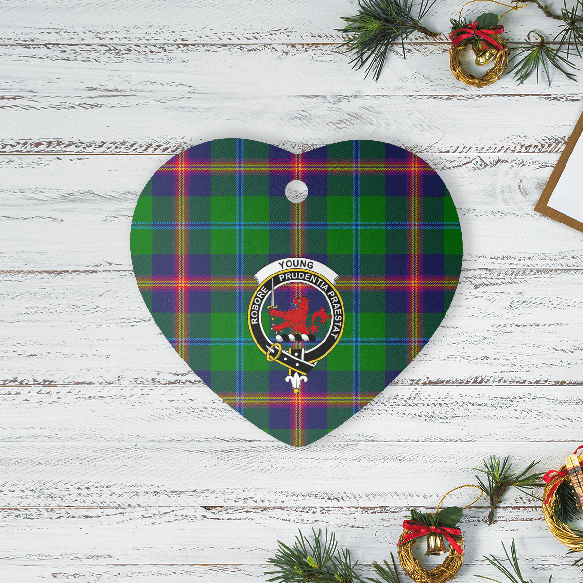 Clan Young Modern Tartan Crest Heart Ceramic Ornament CE70 Young Modern Tartan Tartan Christmas   