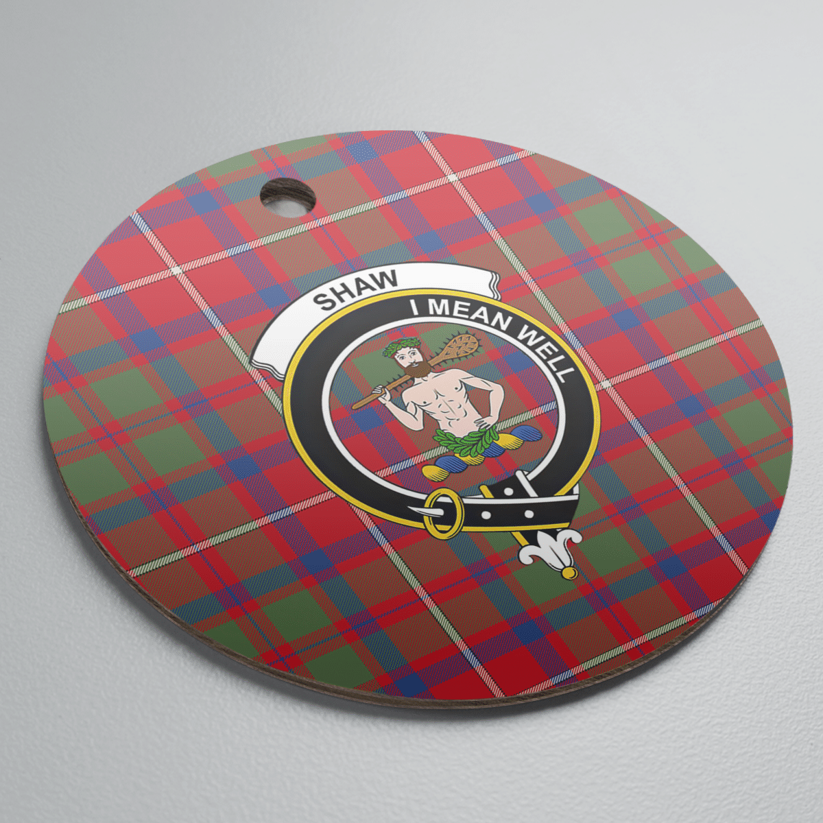 Clan Shaw Red Modern Tartan Crest Round Ceramic Ornament PJ95 Shaw Red Modern Tartan Tartan Christmas   