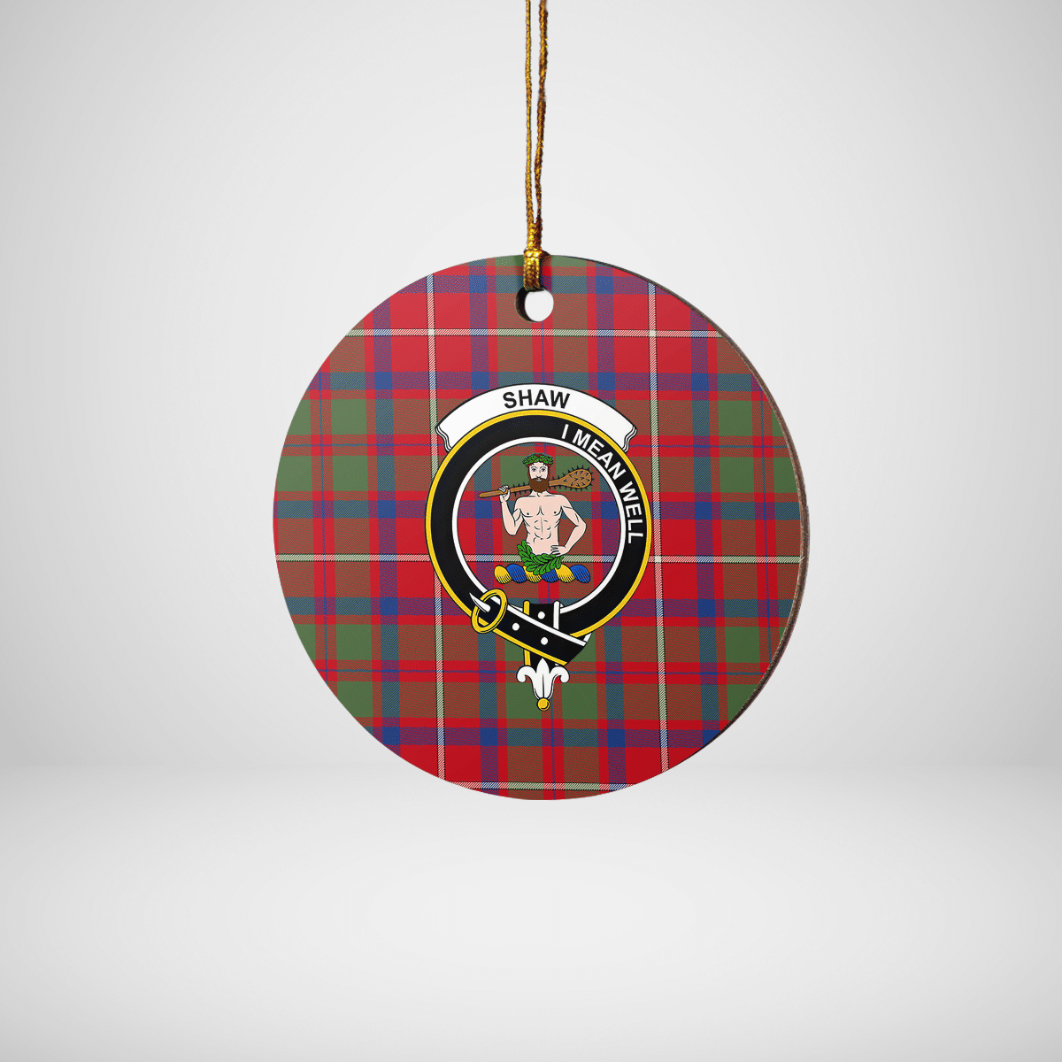 Clan Shaw Red Modern Tartan Crest Round Ceramic Ornament PJ95 Shaw Red Modern Tartan Tartan Christmas   