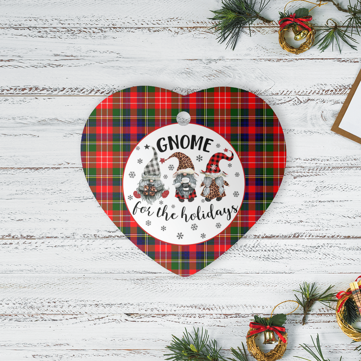 Clan Christie Tartan Tartan Crest Gnome Heart Ceramic Ornament ES45 Christie Tartan Tartan Christmas   