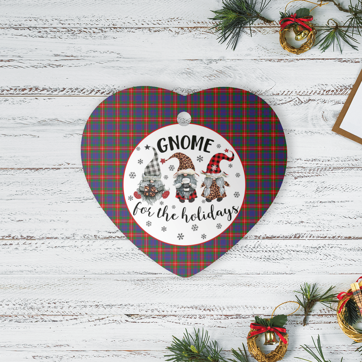 Clan Fraser of Lovat Tartan Tartan Crest Gnome Heart Ceramic Ornament AP17 Fraser of Lovat Tartan Tartan Christmas   