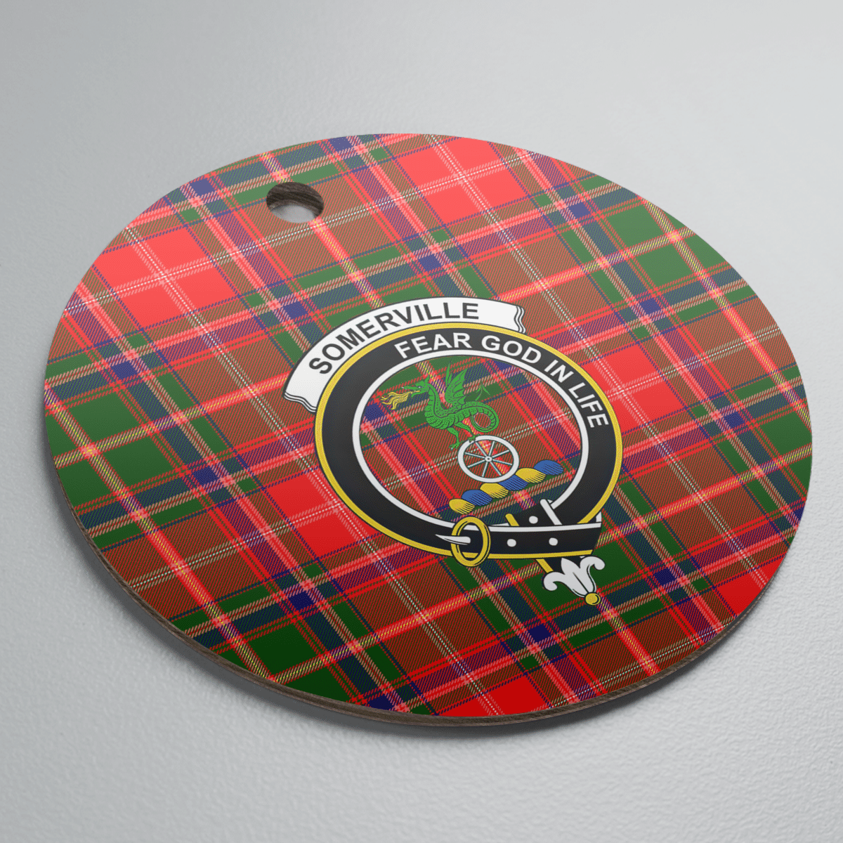 Clan Somerville Modern Tartan Crest Round Ceramic Ornament PQ97 Somerville Modern Tartan Tartan Christmas   