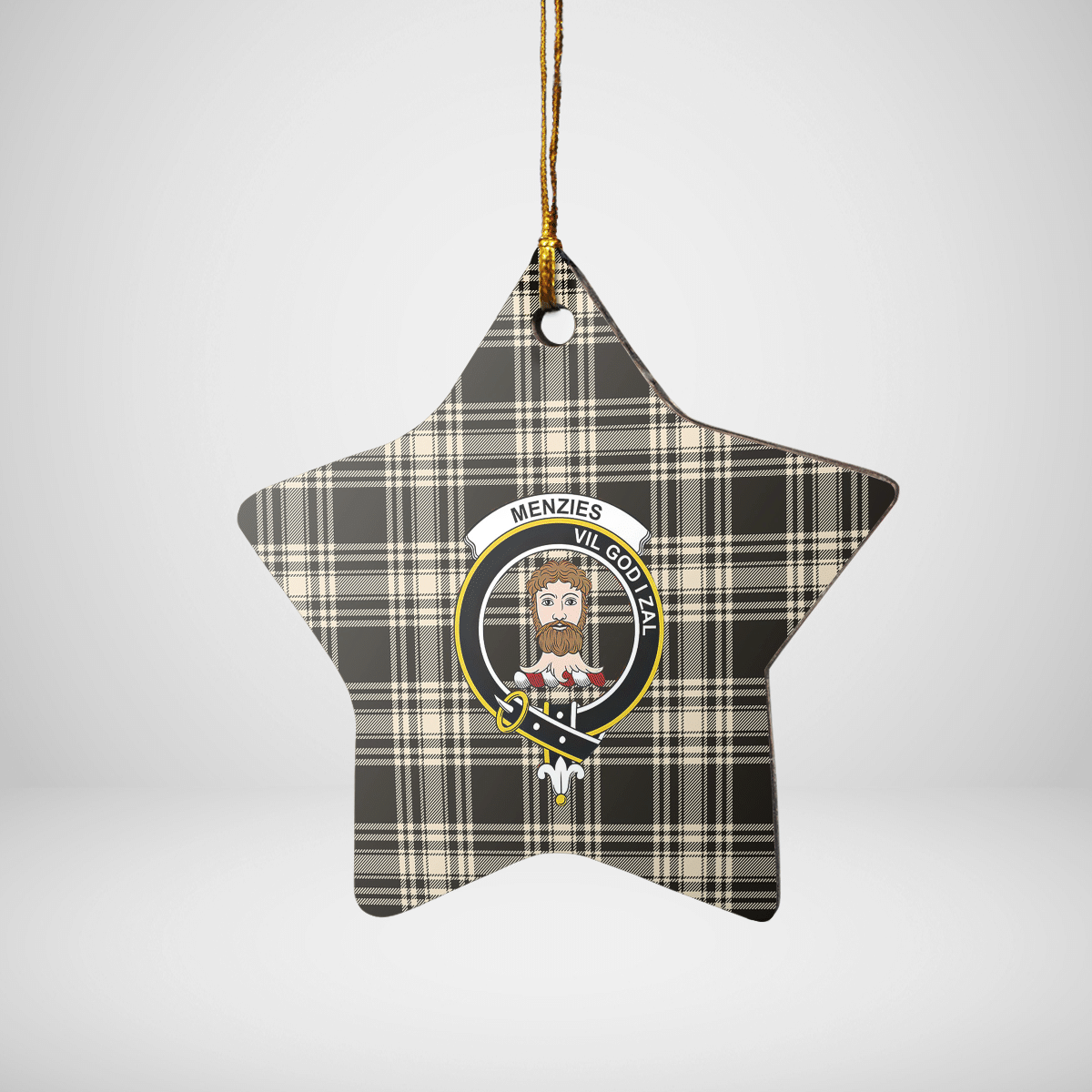 Clan Menzies Black & White Ancient Tartan Crest Star Ceramic Ornament UX16 Menzies Black & White Ancient Tartan Tartan Christmas   