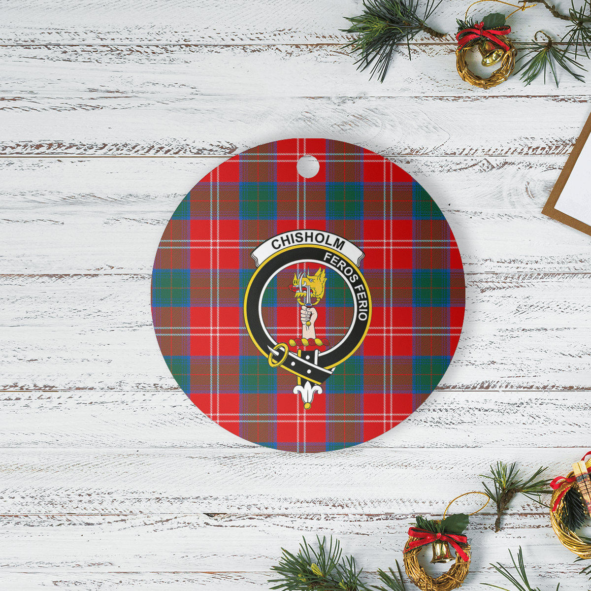 Clan Chisholm Ancient Tartan Crest Round Ceramic Ornament ZY60 Chisholm Ancient Tartan Tartan Christmas   