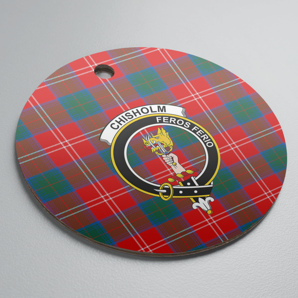 Clan Chisholm Ancient Tartan Crest Round Ceramic Ornament ZY60 Chisholm Ancient Tartan Tartan Christmas   