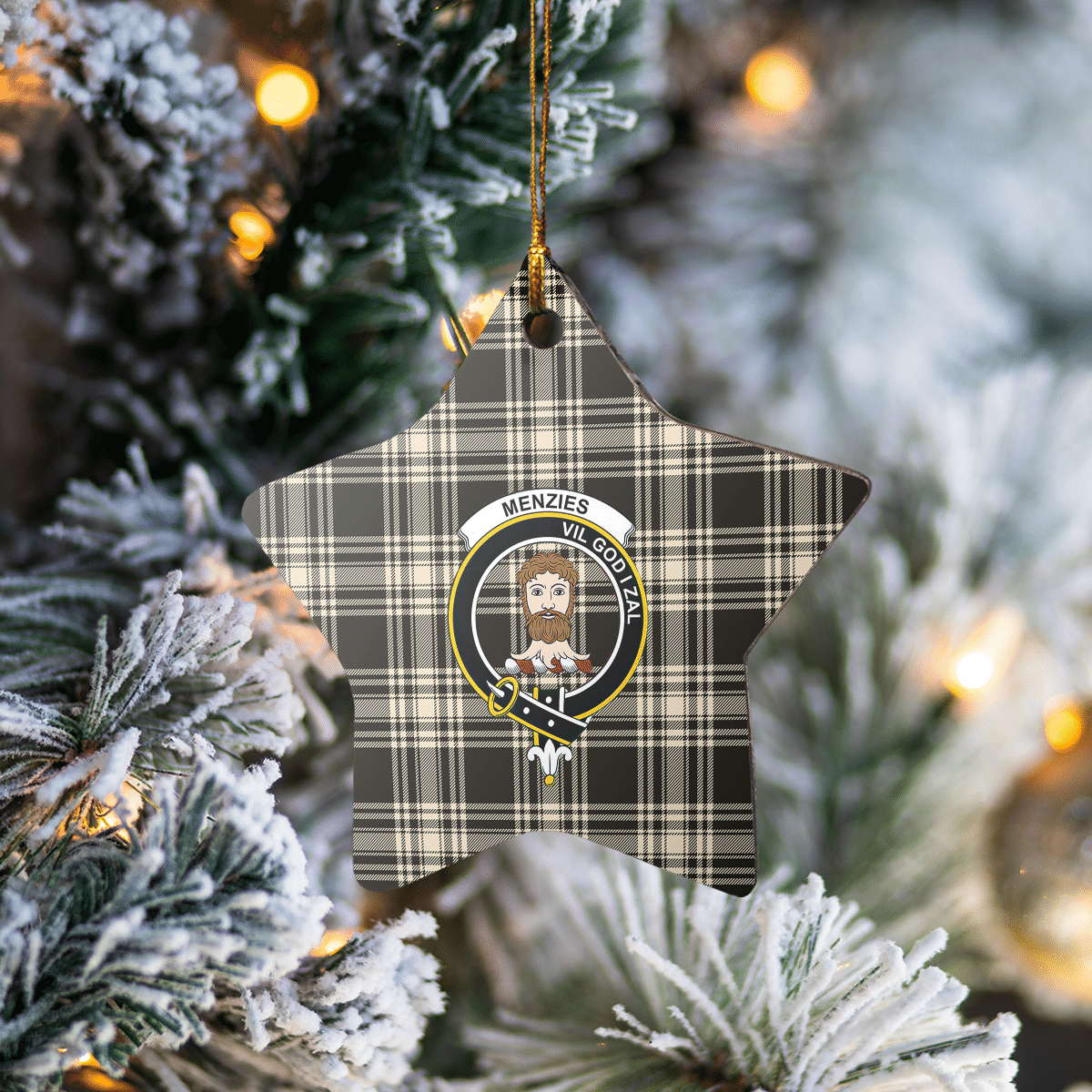 Clan Menzies Black & White Ancient Tartan Crest Star Ceramic Ornament UX16 Menzies Black & White Ancient Tartan Tartan Christmas   