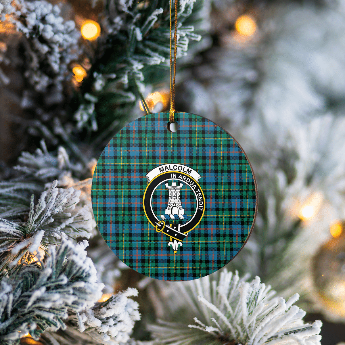 Clan Malcolm Ancient Tartan Crest Round Ceramic Ornament RN80 Malcolm Ancient Tartan Tartan Christmas   