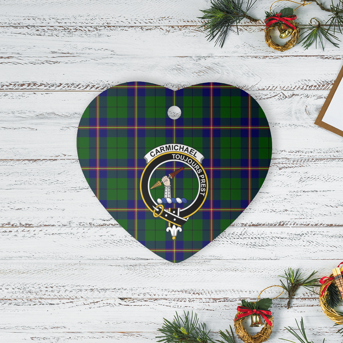 Clan Carmichael Modern Tartan Crest Heart Ceramic Ornament DQ62 Carmichael Modern Tartan Tartan Christmas   