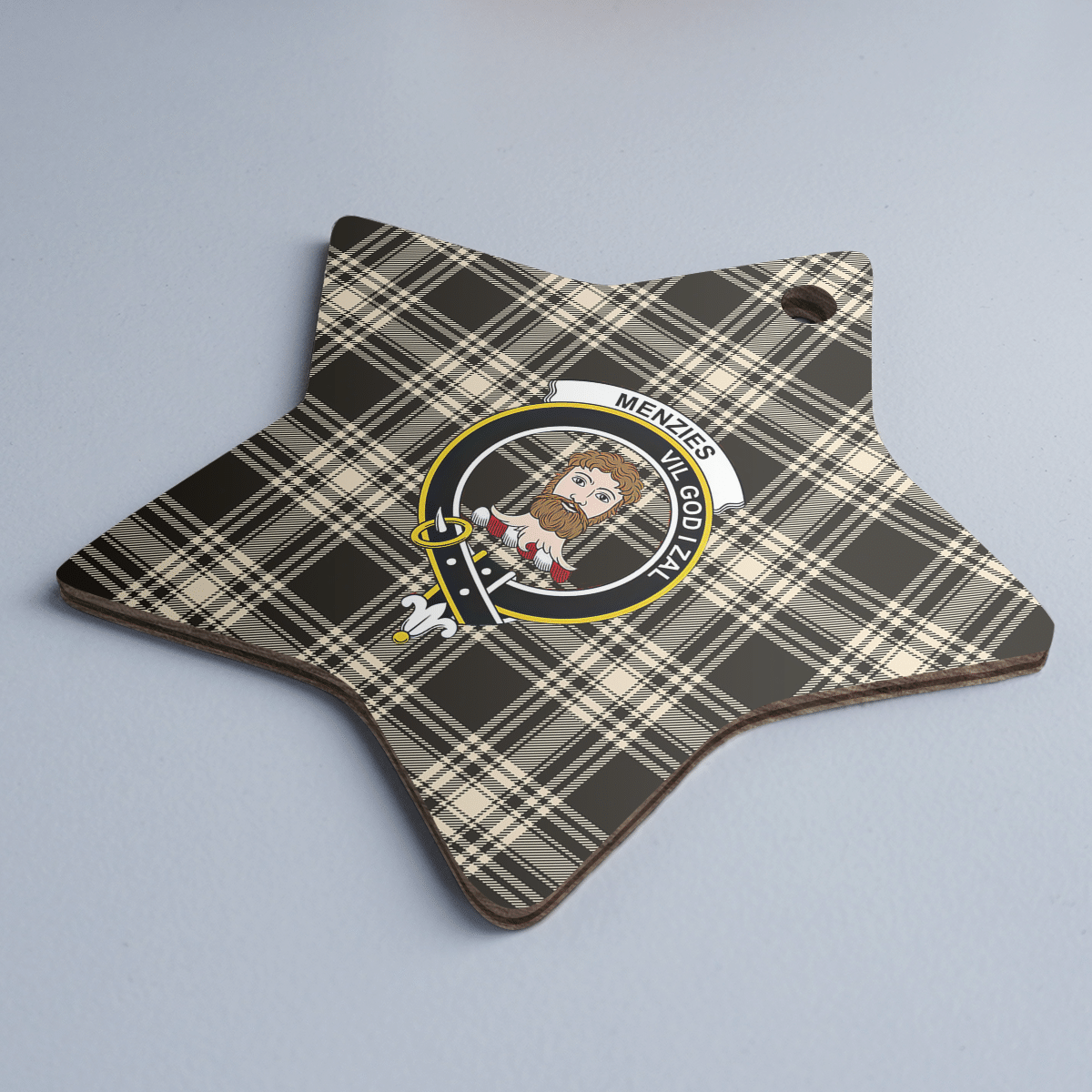 Clan Menzies Black & White Ancient Tartan Crest Star Ceramic Ornament UX16 Menzies Black & White Ancient Tartan Tartan Christmas   