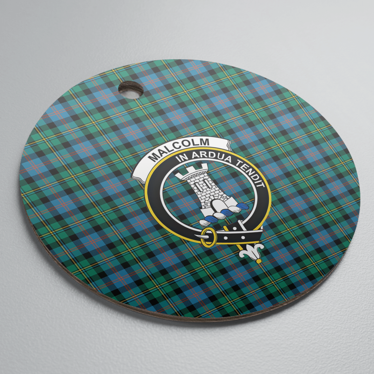 Clan Malcolm Ancient Tartan Crest Round Ceramic Ornament RN80 Malcolm Ancient Tartan Tartan Christmas   