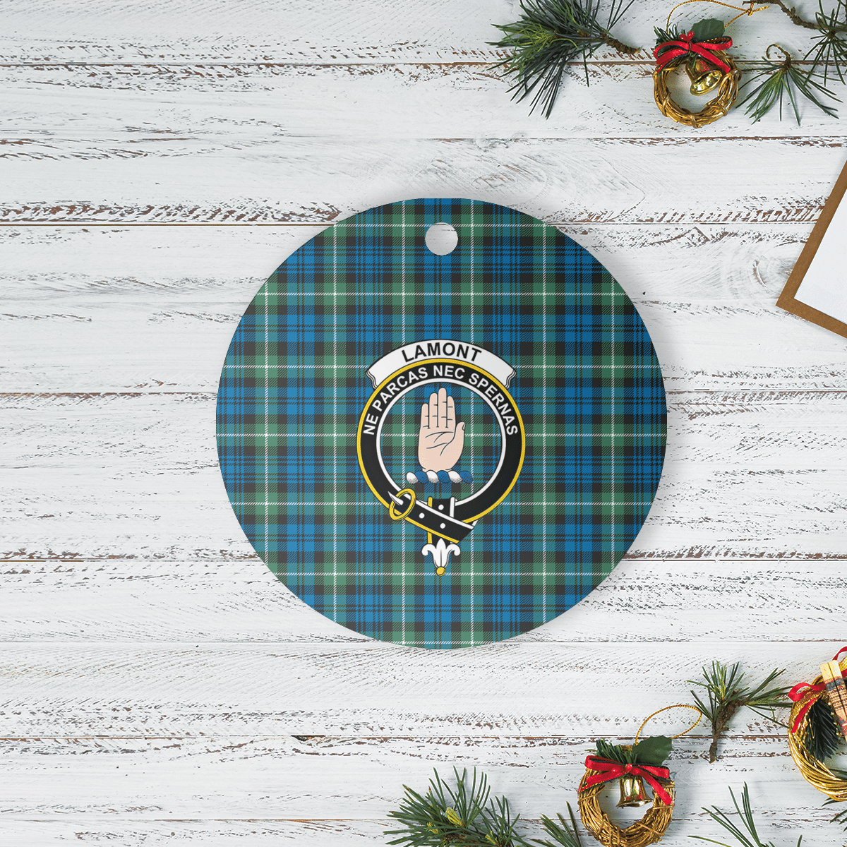 Clan Lamont Ancient Tartan Crest Round Ceramic Ornament WP60 Lamont Ancient Tartan Tartan Christmas   