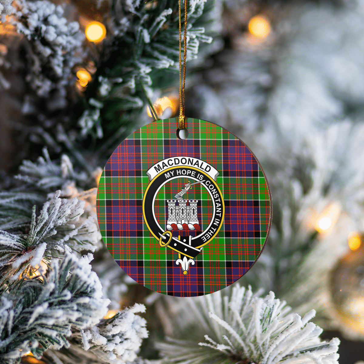 Clan MacDonald of Clanranald Tartan Crest Round Ceramic Ornament FP84 MacDonald of Clanranald Tartan Tartan Christmas   