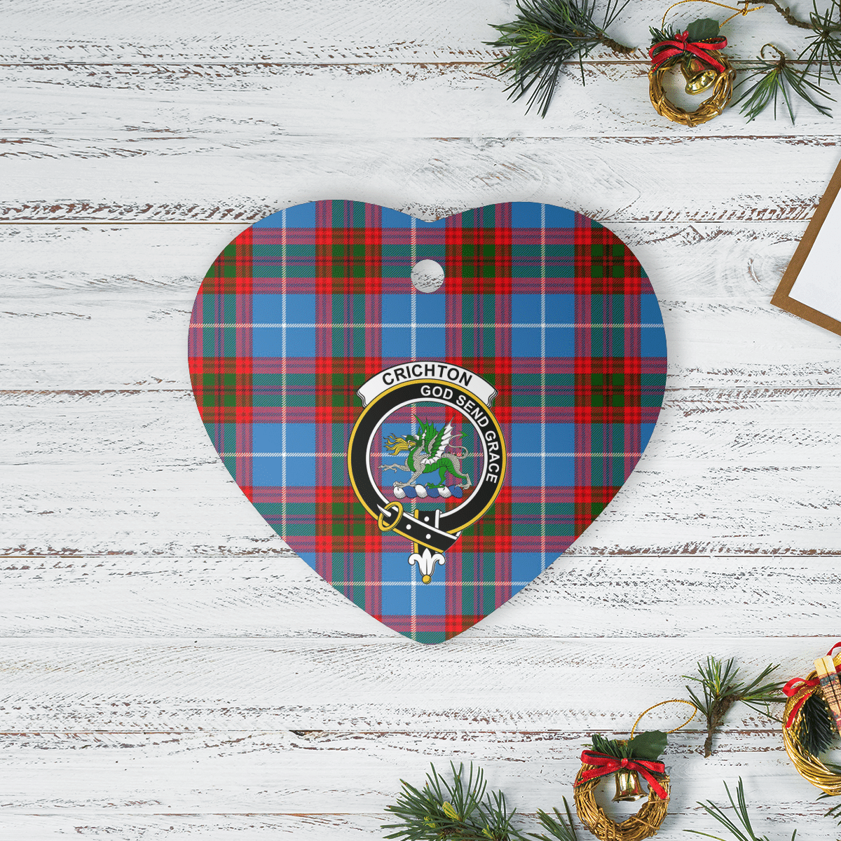 Clan Crichton District Tartan Crest Heart Ceramic Ornament HS33 Crichton District Tartan Tartan Christmas   